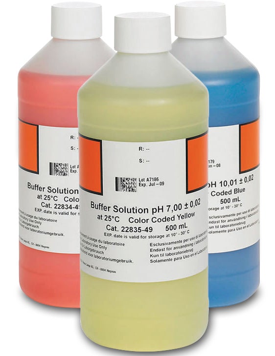 Komplet pufrskih raztopin, barvno kodiranje, pH 4,01, pH 7,00 in pH 10,01, 500 mL